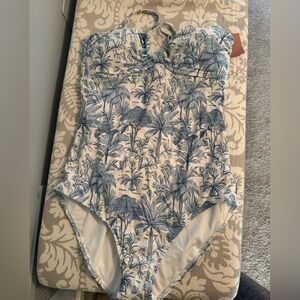Target Blue and White Tropical Print One-Piece Swim